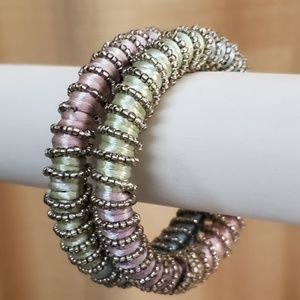 NEW LOFT Pink/Blue Bead Bangle Bracelet Set #516